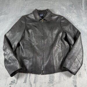 Vintage GAP Womens Medium Leather Jacket Y2k Moto Full Zip 2001 Collared